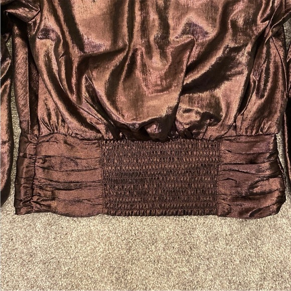 Express Women's Metallic V-Neck Balloon Sleeve Faux Wrap Top Size XS - NWT $68 - Picture 7 of 16